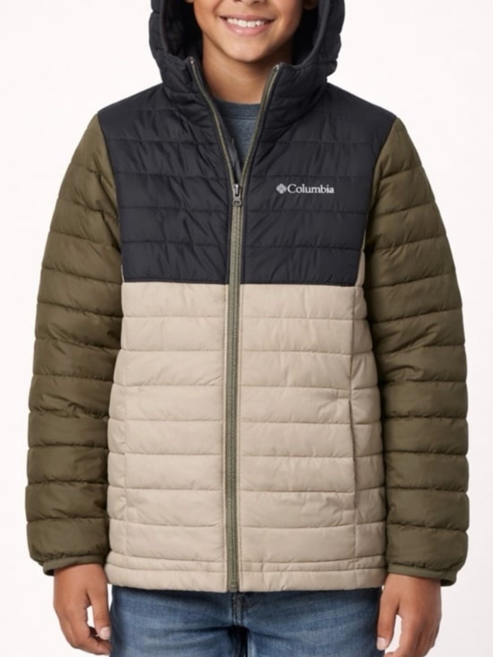 Columbia Kids Hooded Puffer Jacket - Black, Tan, Olive Green
